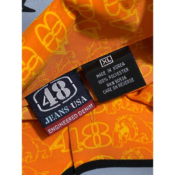 Vintage 90’s Y2K 48 Jeans USA 2XL Bulldog Orange Factory Button Shirt - Picture 6 of 9